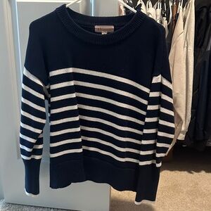 Philosophy Navy and White Striped Crew Neck Sweater